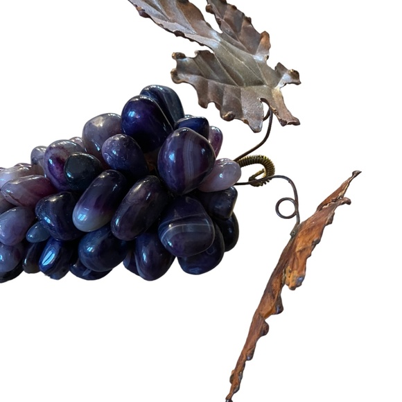 Vintage Gemstone Grape Bunch of Purple Agate with Copper Leaves - Picture 3 of 12